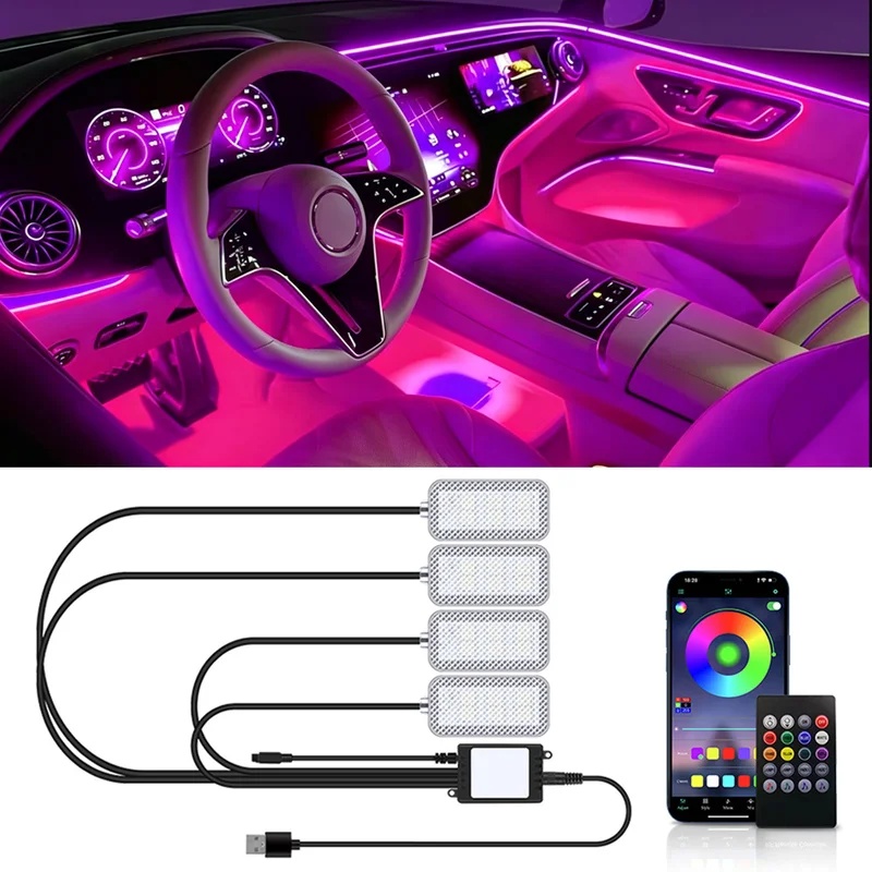 Led Ambient Interior Car Lights App Control - Neonowe oświetlenie LED do wnętrza samochodu,