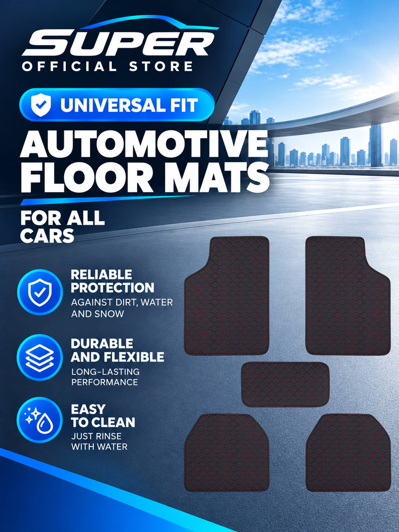 Car Floor Mats Universal Waterproof Leather - Kompletny zestaw uniwersalnych, antypoślizgowych, wodoodpornych dywaników