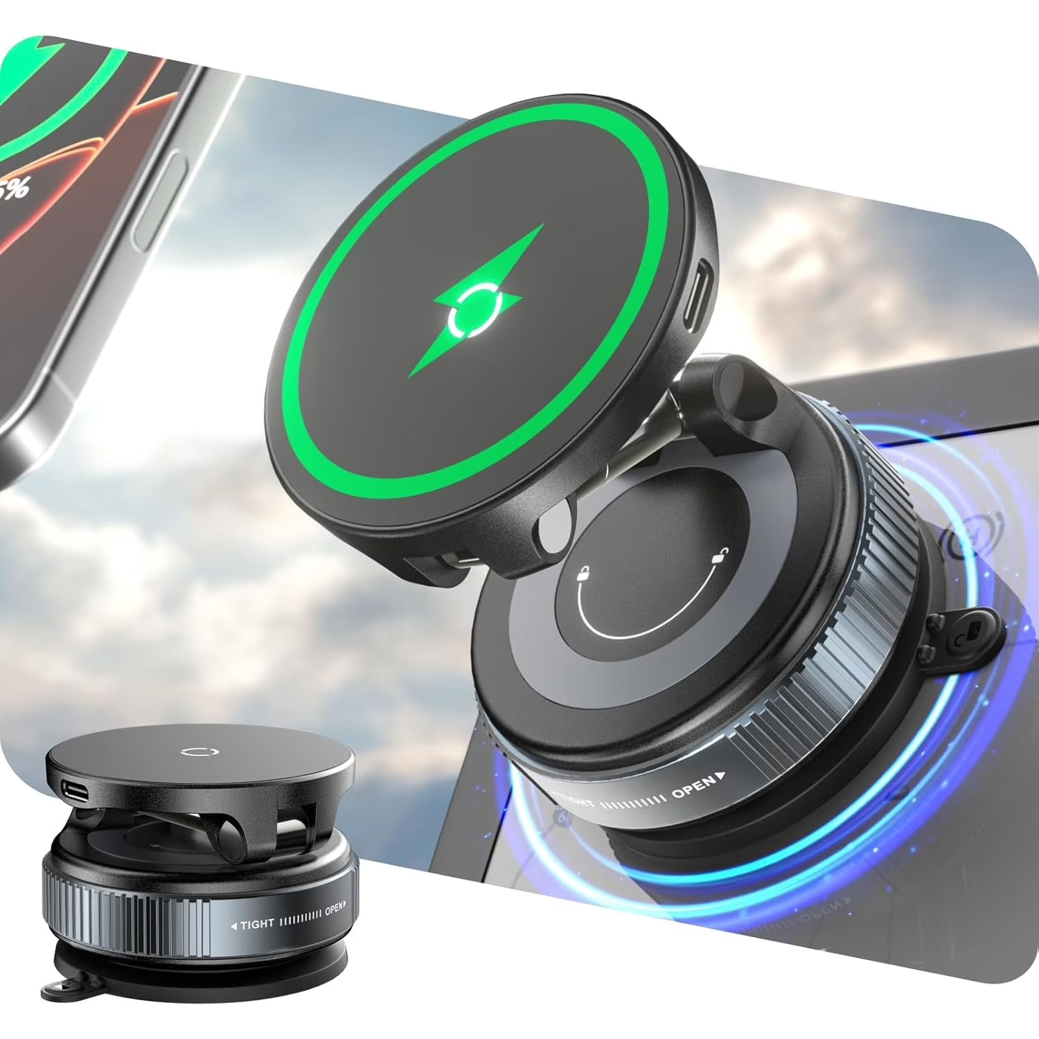 Wireless Car Charger Mount Fast Charging - Bezprzewodowa szybka ładowarka samochodowa 15W z