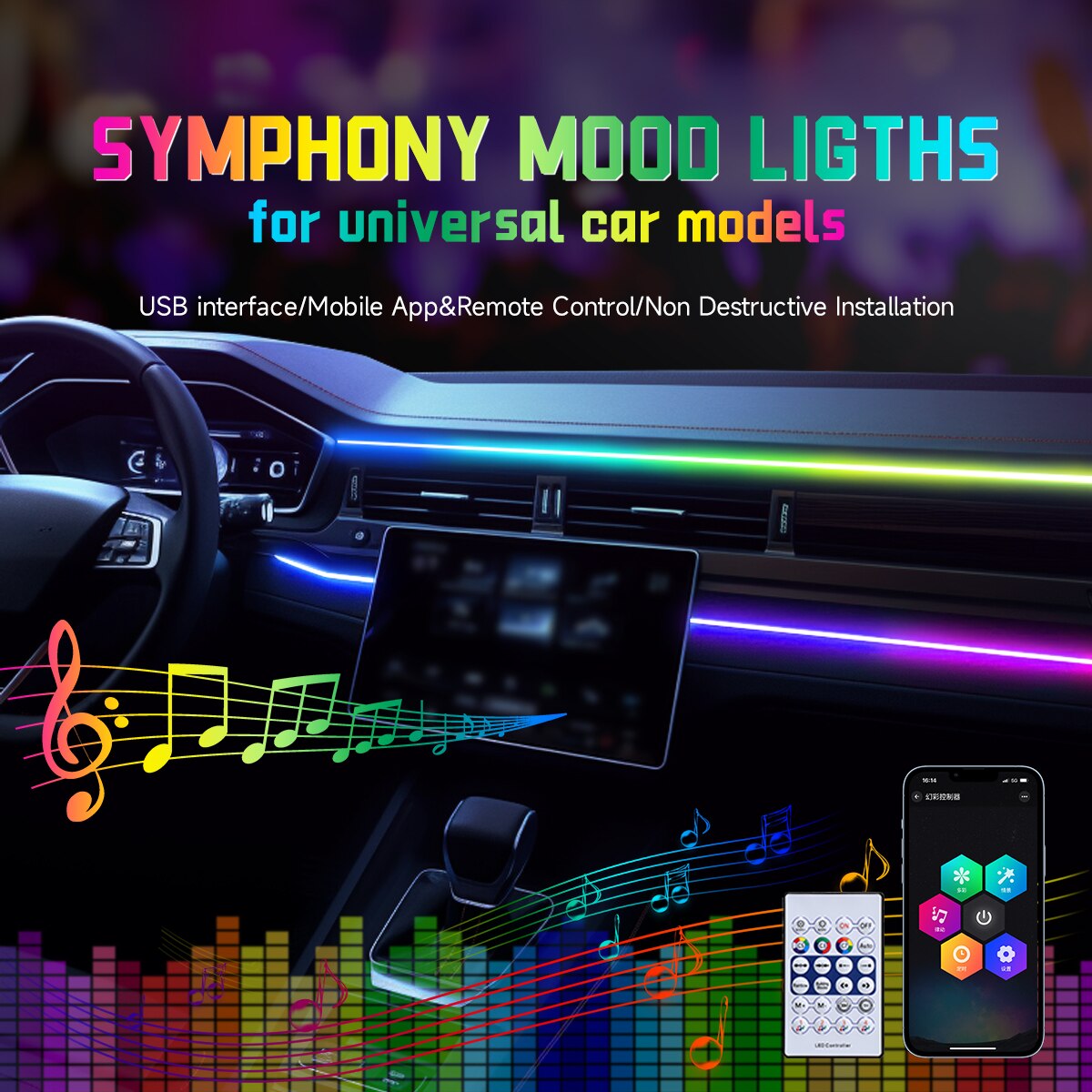 Samochodowe oświetlenie LED US – Led Ambient Interior Car Lights App Control recenzja i cena